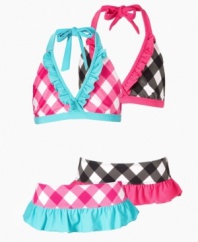 She'll love flouncing around in the sun when she's wearing this ruffly bikini from Pink Platinum.