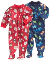 Snuggle up. He'll be cozy and comfy as he drifts off to dreamland in these footed coveralls from Little Me.