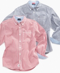 Button him up into smart, striped style with this long-sleeved Tommy Hilfiger shirt.