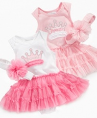 Poof, she's a princess. Turn her into royalty in an instant with this darling tutu dress and headband set from First Impressions.