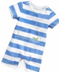 On a scale of 1 to 10...He'll get high ratings in this darling striped sunsuit with an alligator detail from First Impressions.