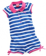 Keep her comfortably moving in sporty style throughout the day with this striped romper from Puma.