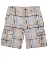 These cargos from Levi's are the plenary of preppy plaid for his warm-weather look.