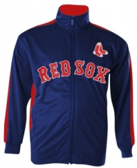 Play on! You'll be ready for any extra-innings in this sporty Boston Red Sox MLB track jacket from Majestic.