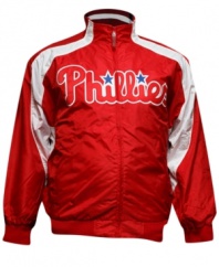Stay comfortable as your root for your team at the old ball game in this big and tall MLB Philadelphia Phillies jacket from Majestic Apparel.
