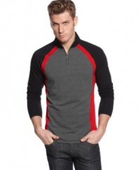 With a fitted style and bright color blocking, this pullover from Alfani RED is a modern take on a favorite.