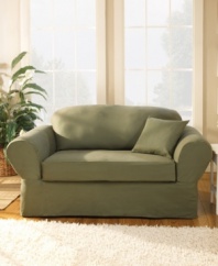 These slipcovers give your furniture a carefree makeover in an instant. In heavy duty cotton twill with Scotchgard(tm), they're protected to stand up to everyday stains and spills, so they're the perfect solution for homes with kids and pets. Wrinkle resistant and machine washable for easy care, they're also available in a variety of hues to coordinate with any room.