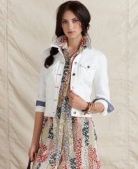 This denim jacket is simply fresh in a bright white wash, from Tommy Hilfiger. Pair it with a floral dress for the ultimate in spring style!