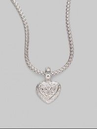 From the Classic Chain Collection. A white sapphire pavé heart dangles from a signature sterling silver chain.White sapphire Sterling silver Rhodium chain Length, about 18 Pendant length, about ¾ Pendant width, about ½ Lobster clasp closure Made in Bali 