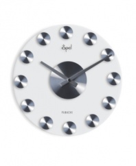 Opal Clocks proves there's no time like the present with this slick, contemporary wall clock. A sheer glass dial punctuated with twelve steel dots will amp up your den or bedroom decor with striking style.