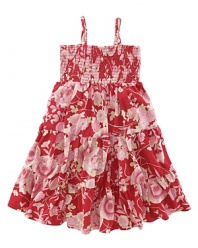 A charming smocked sundress is rendered in floral-printed cotton jersey, and finished with a flounced hem.