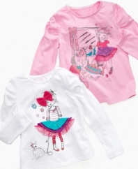Dainty doll. She'll be comfy in this long-sleeve t-shirt from So Jenni with tulle accents to add an extra touch of cute.