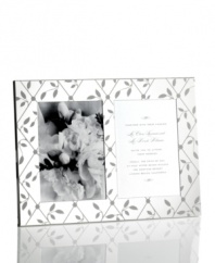Detailed with diamond latticework, the silver-plated Petal Trellis double invitation frame lends everlasting romance to modern homes and special moments. A gift any couple will cherish. From Martha Stewart Collection.