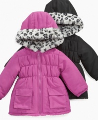 Cute accents on this cozy coat from First Impressions make it a sweet style you'll love putting her in.
