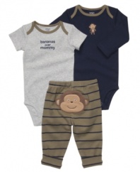 You'll go bananas over how cute he looks in this baby monkey themed three piece set from Carters.