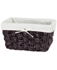 A welcome home starts with easy organization-make bath time even better with this natural accent, a versatile storage basket with removable cotton-blend lining. The artsy 2-ply weave adds an artful touch to your space and brings order into fashion.