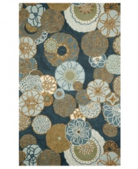 Mod-inspired blooms and pinwheel shapes twirl across this Promenade area rug, imparting vivacious character. Denim and sky blues mix for a fresh, aquatic effect. UV-stabilized polypropylene/acrylic blend offers the look of natural fibers but resists fading and wear, making this rug perfect for any indoor/outdoor area in need of a style boost.