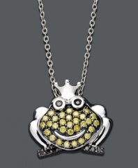 You've found Prince Charming at last! This smiling frog pendant features round-cut yellow diamonds (1/2 ct. t.w.) and black diamond accents. Crafted in sterling silver. Approximate length: 18 inches. Approximate drop: 1/2 inch.