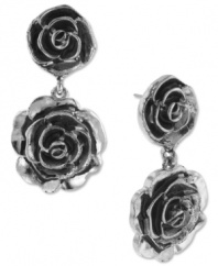 Fashion in full-bloom! Crafted in silver tone mixed metal, 2028's drop earrings capture a sweet vibe with detailed floral designs. Approximate drop: 2-1/4 inches.