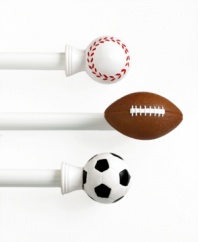 Play ball! Give windows a fun look with eye-catching finials any sports fan will adore. Choose from football, baseball or soccer.