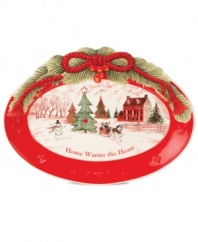The perfect way to please a holiday crowd. Proportioned just right in traditional holiday colors of red and green, this cookie platter from Fitz and Floyd's collection of serveware and serving dishes will become a holiday staple.