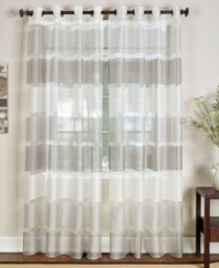 A minimalist view that incorporates just a touch of shimmering color, the Continental window sheer from Elrene brings a contemporary geometric design to your window's view. Large grommets make hanging and styling easier.