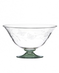 Etched with butterflies and blooms, this small Butterfly Meadow bowl by Lenox gives casual settings a whimsical lift. A tinted green pedestal adds a splash of color to luminous crystal. Qualifies for Rebate
