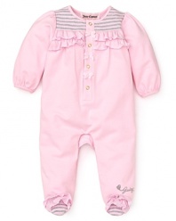 Juicy Couture's cozy stripe footie is replete with ruffles and adorable accents designed to bring true style to your crib.