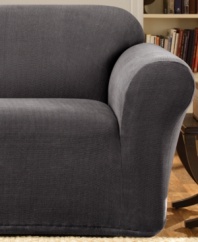 Fashionably modern with a subtle two-toned pattern, the Stretch Metro slipcover from Sure Fit makes updating furniture effortless! Its one-piece construction offers complete coverage that tucks neatly and stays securely in place.