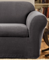 Fashionably modern with a subtle two-toned pattern, the Stretch Metro slipcover from Sure Fit makes updating furniture effortless! Its two-piece construction offers a separate seat cover for easy cleaning and a supreme fit that stays securely in place.