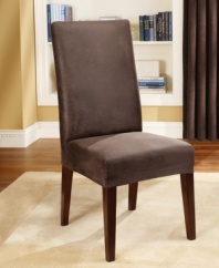 Get the luxe look of leather with the convenience of a snug, custom fit with this stretch slipcover from Sure Fit. Featuring supple imitation leather that easily fits most dining room chairs.