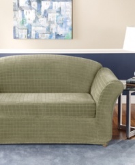 Geometric and modern, the Stretch Squares slipcover provides your two-piece sofa with a chic, durable second skin. Due to its remarkable stretchability, it adjusts to any arm width and uniquely-contoured furniture with ease.