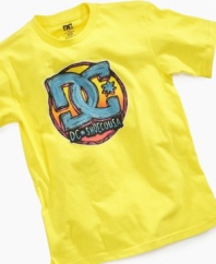 Keep his wardrobe on par with the rest of his cool, confident style with this sunny graphic t-shirt from DC Shoes.