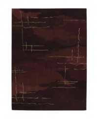 Nourison Parallels rugs feature a silk-like finish on distinctly modern and abstract designs that bring contemporary art into  the home. Ebony splashed with burgundy makes a rich ground for any room. Intersecting sketched lines in taupe add the feel of old parchment to this distinctly avant-garde design.