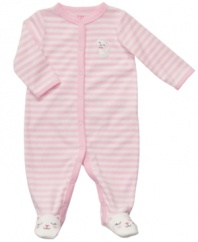 She'll be as cuddly as a sweet kitten in this comfortable terry-cloth coverall from Carter's.