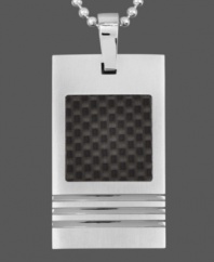 Industrial chic. This polished men's pendant features a rectangular shape set in stainless steel and black carbon fiber. Approximate length: 24 inches. Approximate drop length: 1-3/4 inches. Approximate drop width: 1 inch.
