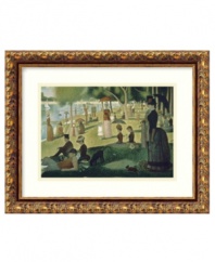 Among his most famous works in the pointillist style, A Sunday Afternoon on the Island of La Grande Jatte by Seurat brings a piece of art history into your home. A narrow gold frame with gray patina and sculpted florals makes a sophisticated statement.
