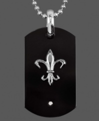 Infuse a little royalty into your style. A symbolic Fleur De Lis adorns this stylish men's pendant. Crafted in titanium and black enamel with a sparkling diamond accent. Comes with a matching bead chain. Approximate length: 24 inches. Approximate drop length: 2 inches. Approximate drop width: 1 inch.