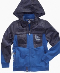 Get him good and ready for the first cold snap with this zip-up hooded jacket from LRG.
