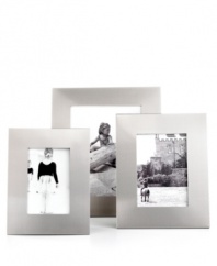 Clean lines and a sleek brushed finish make this aluminum picture frame an always-stylish look for contemporary homes. A versatile choice for landscape or portrait photos.
