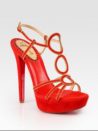 Instantly feminine strappy design pairing soft suede with chic goldtone chain trim. Self-covered heel, 5½ (140mm)Covered platform, 1½ (40mm)Compares to a 4 heel (100mm)Leather and chain upperAdjustable ankle strapLeather liningSignature red leather solePadded insoleMade in Italy
