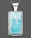 A larimer pendant with sky-blue beauty, set in sterling silver. Approximate length: 16 inches + 2-inch extender. Approximate drop: 2 inches.