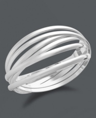 Take stackable style to the next level! Touch of Silver's polished design features six stacked, interlocking bangles for the ultimate layered effect. Crafted in silver over stainless steel. Approximate diameter: 2-3/4 inches. Approximate width: 9/10 inch.