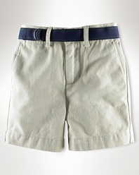 Handsome short in substantial cotton twill.