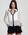 Wes Gordon for Jones New York Collection Trimmed Silk Blouse