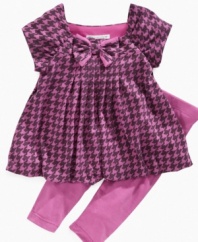 A cute, classic look, the houndstooth check on this dress from Marmellata gives her a sweet style when paired with the matching leggings.