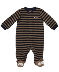 This terrific terry coverall from Carters that is just what your baby boy will feel completely comfortable in.