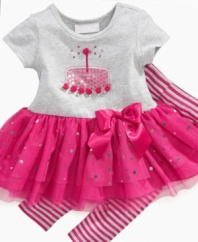 You rock! She'll be ready to headline the show for her big day in this fun tutu dress and legging set from Bonnie Jean.