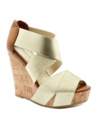 Can you dig it? Metallic bands create Chinese Laundry's Dig It wedge sandals -- the 5 cork heels will have you towering over the crowd.