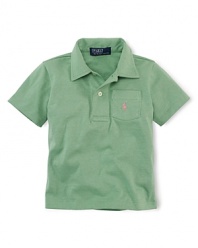 An adorable pocketed polo shirt is crafted from super-soft cotton jersey for a breathable, comfy fit.